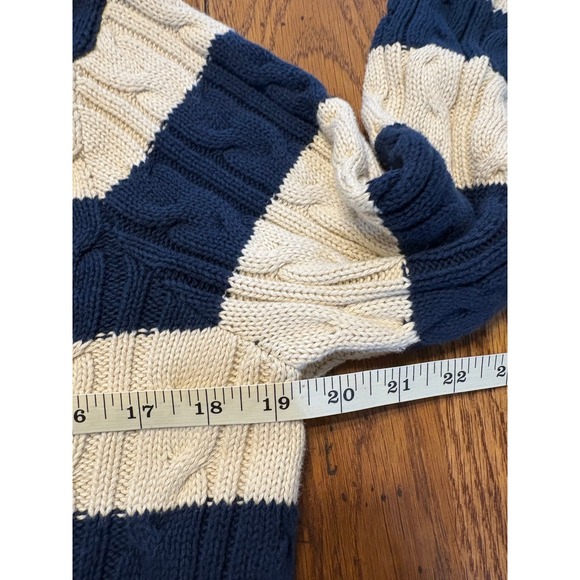 Jeanne Pierre Academia Prep Navy Cream Striped Cable Knit Cotton Sweater Size S - Picture 3 of 6